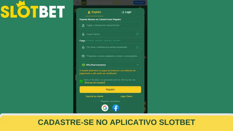 Registrar no aplicativo Slotbet