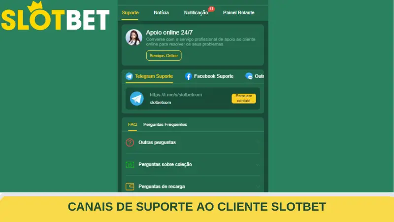Canais de suporte ao cliente do Slotbet