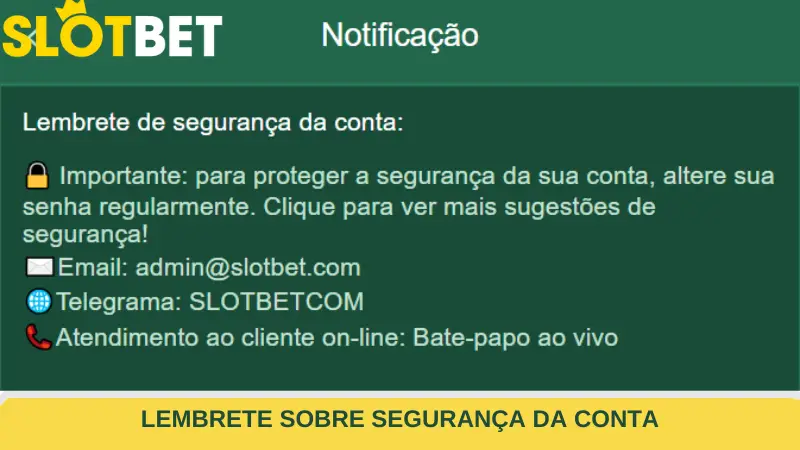 Lembrete sobre segurança da conta
