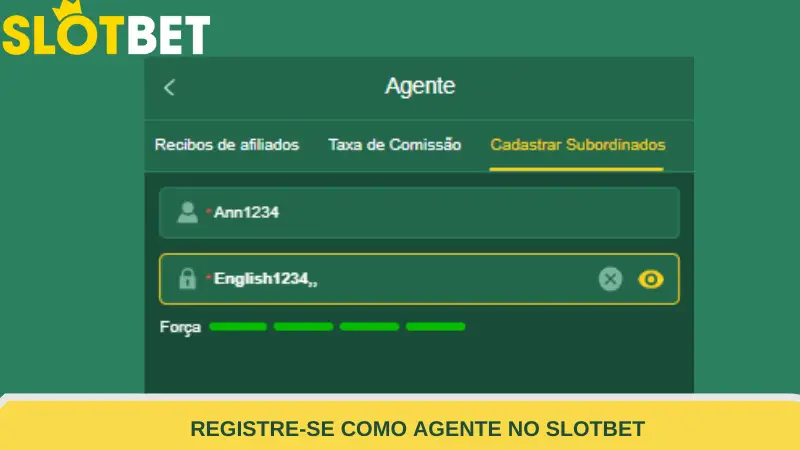 Registre-se como agente no Slotbet