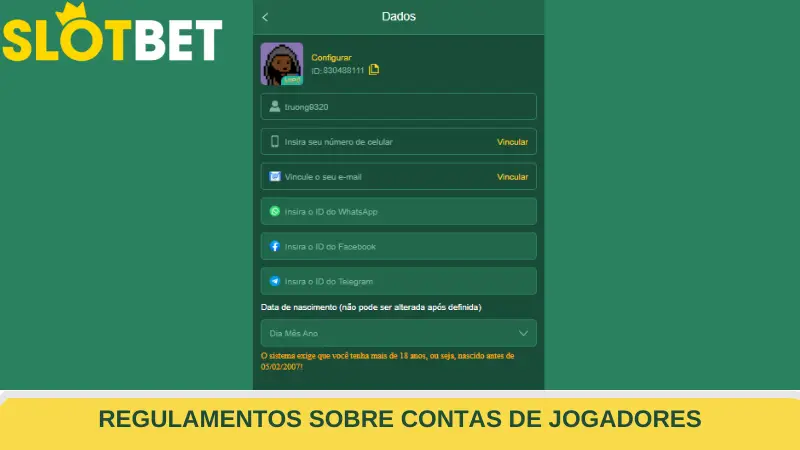 Regras Sobre Contas de Jogadores