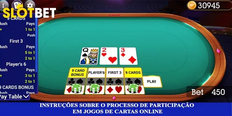 Instruções sobre o processo de participação em jogos de cartas online